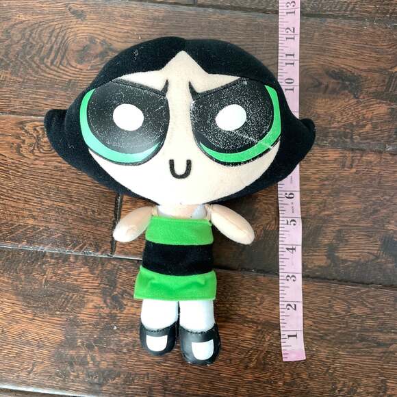 Vintage Powder Puff Girl Buttercup Doll Plush Toy Green Dress Eyes Faded Stuffed - Picture 1 of 8